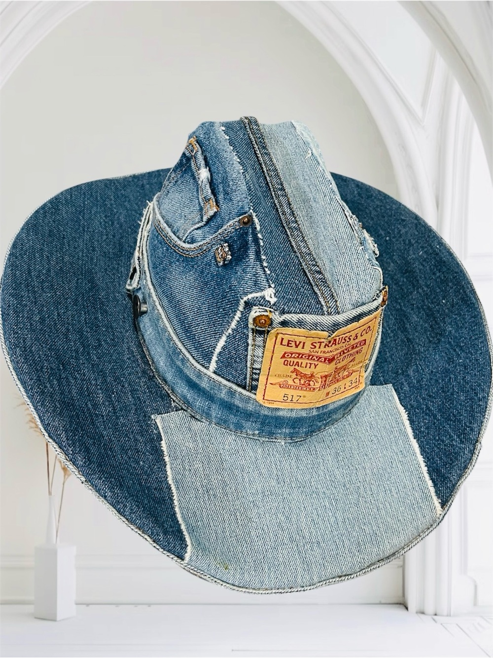 Levi's Patchwork Denim Wide-Brim Hat - Blue
